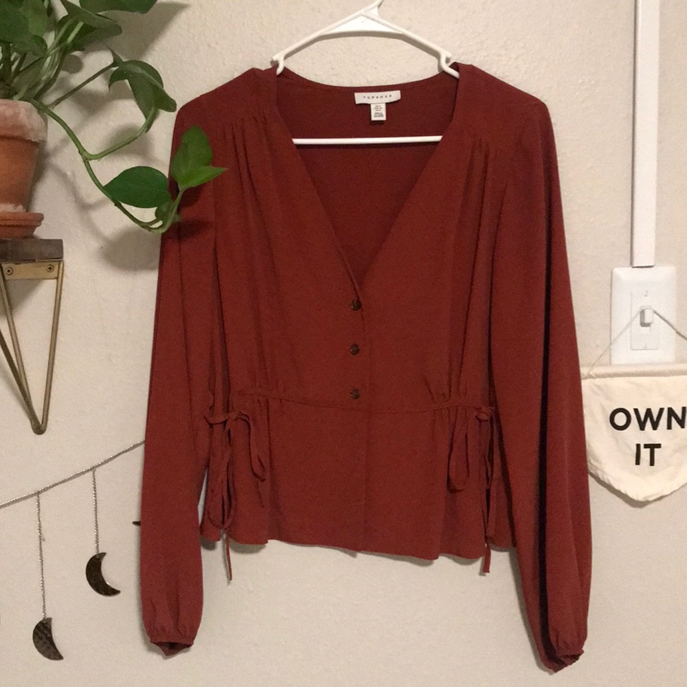 Topshop V-neck Button Wrap Top - Rust/Natural